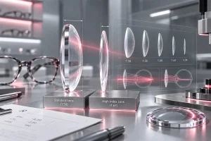 Schneider Lenses comparison of standard and high index lens thickness in an optical lab.